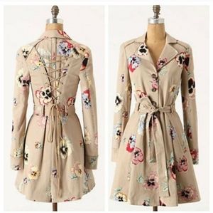 Anthropologie Elevenses Pansy Corset Trench Coat